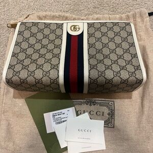 Gucci Beige and Red Stripe Clutch